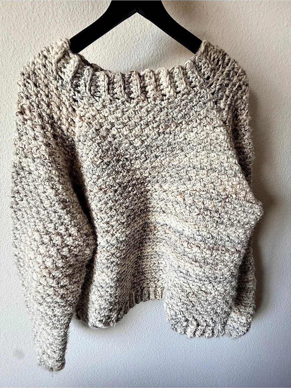 Chunky Hand Knit Sweater in Cream & Gray Like New